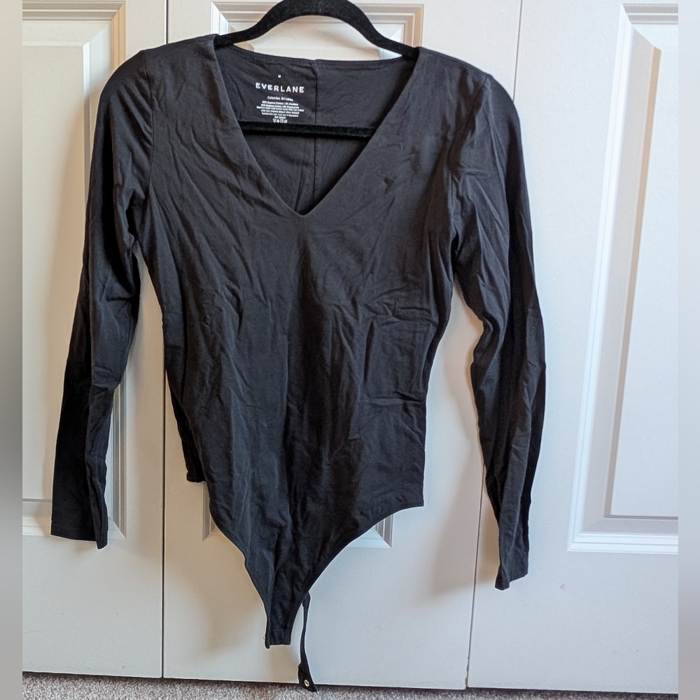 Everlane Black V-Neck Thong Bodysuit